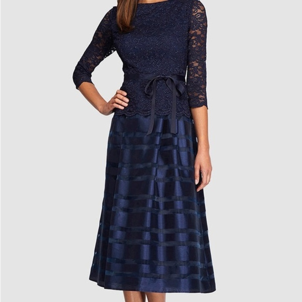 Alex Evenings Navy Long Sleeve Dress